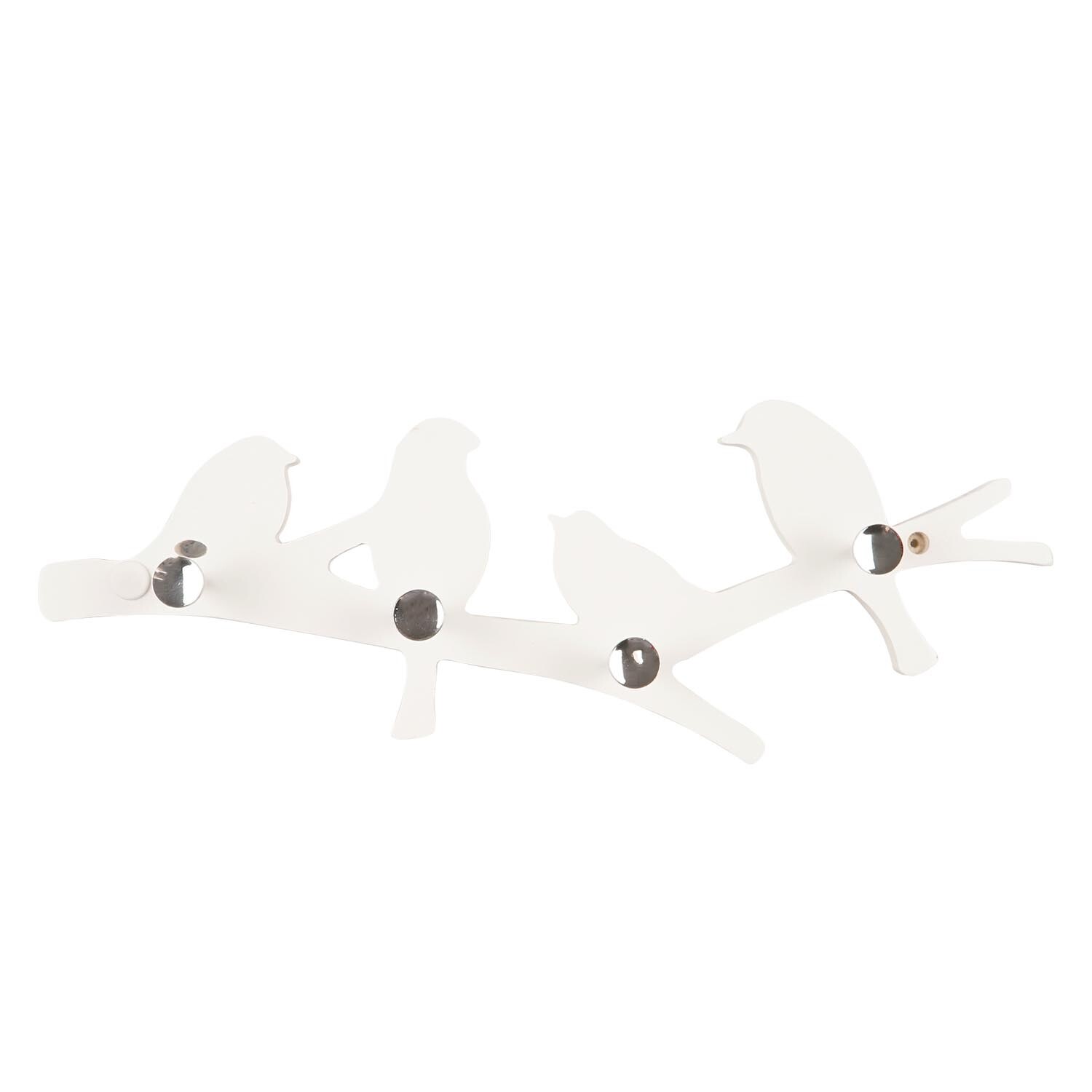 White and Chrome Birds 4 Hook Coat Rail Image