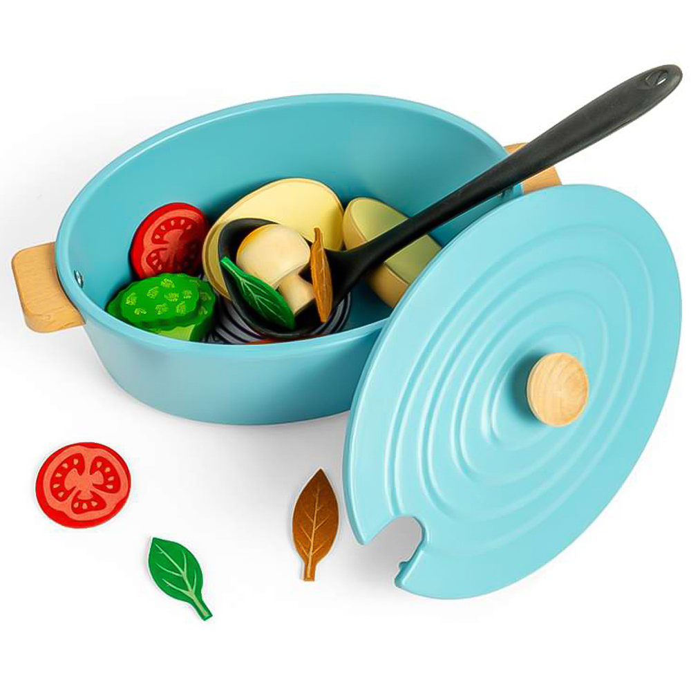 Bigjigs Toys Kids 17 Piece Wooden Casserole Dish Kitchen Playset Image 2