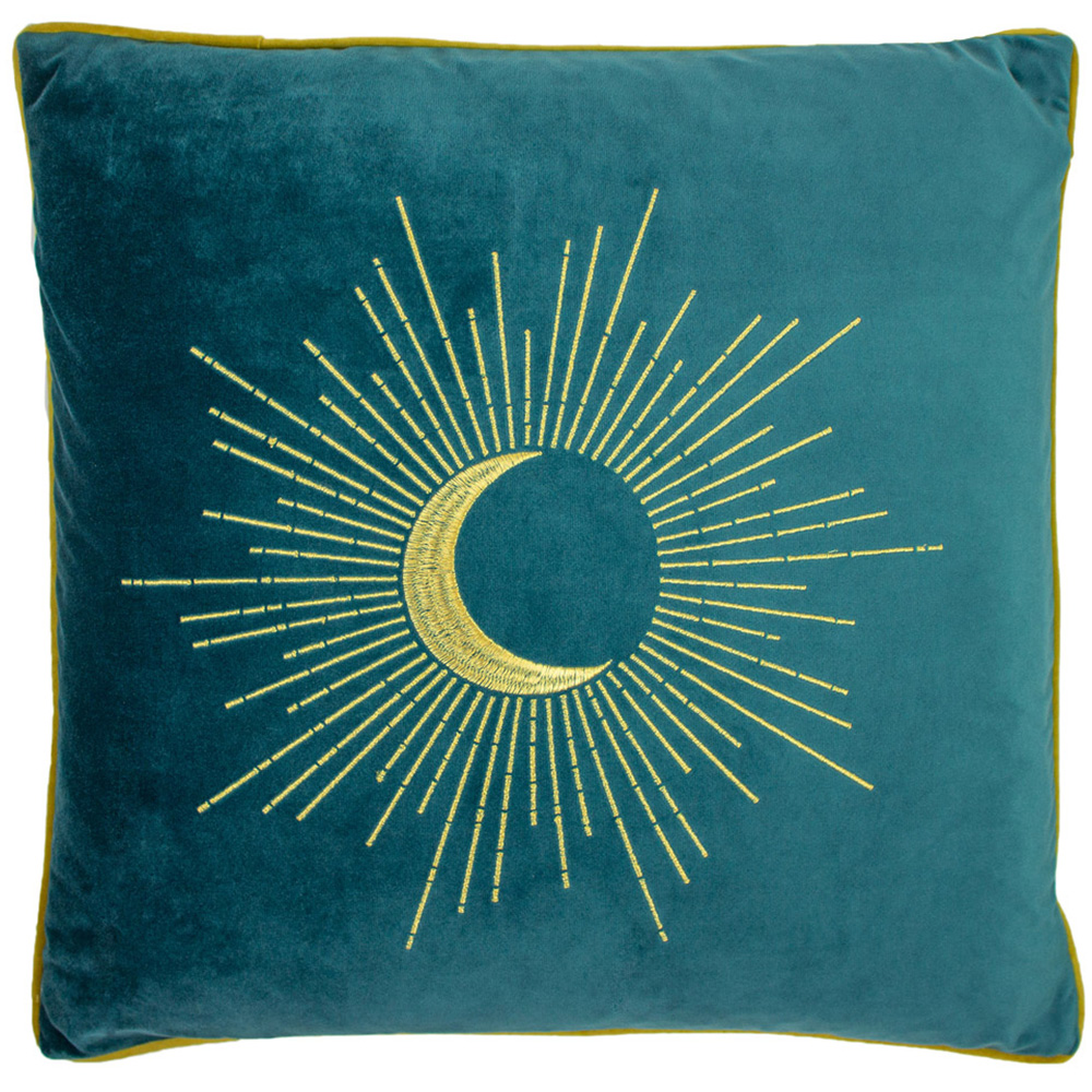 furn. Astrid Teal Embroidered Celestial Cushion Image 1