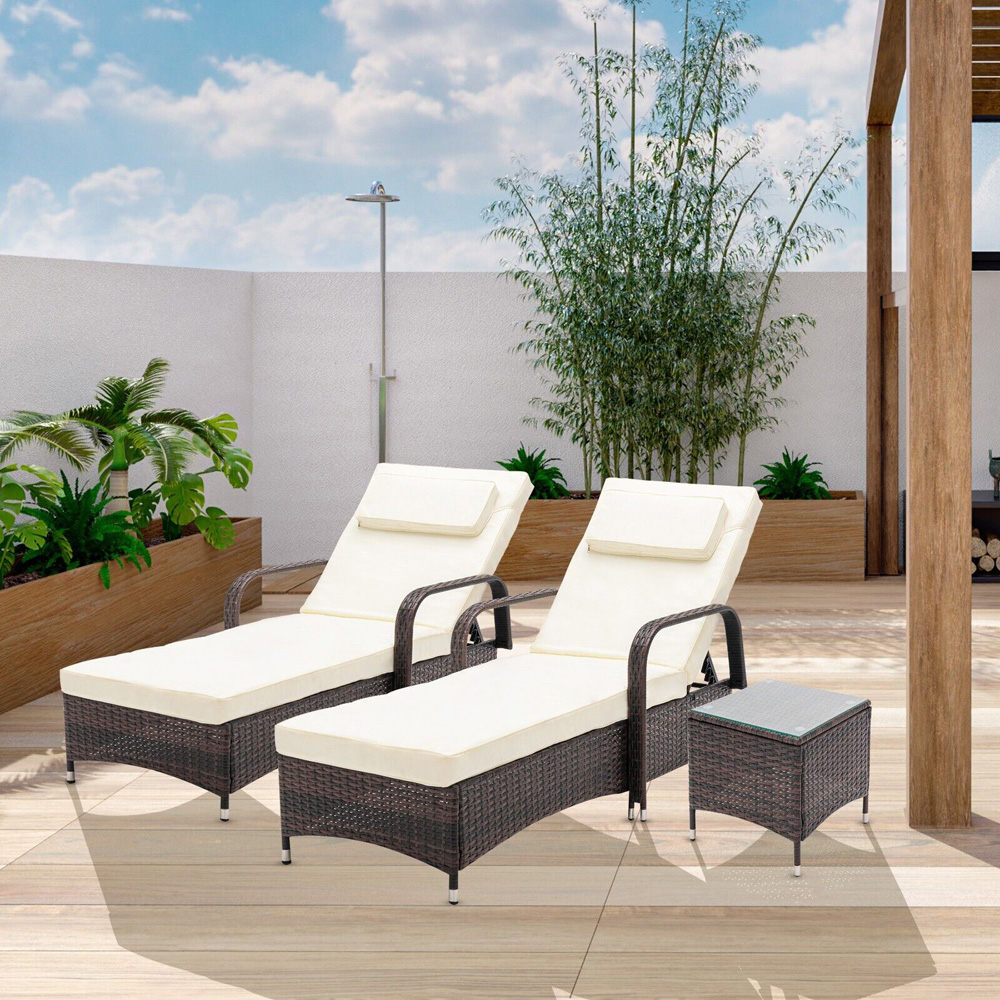Venice Set of 2 Brown Sun Loungers with Table Image 6