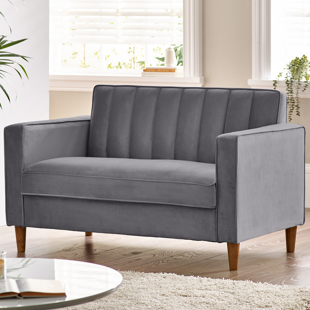 Furniturebox Kody 2 Seater Grey Velvet Sofa Image 1