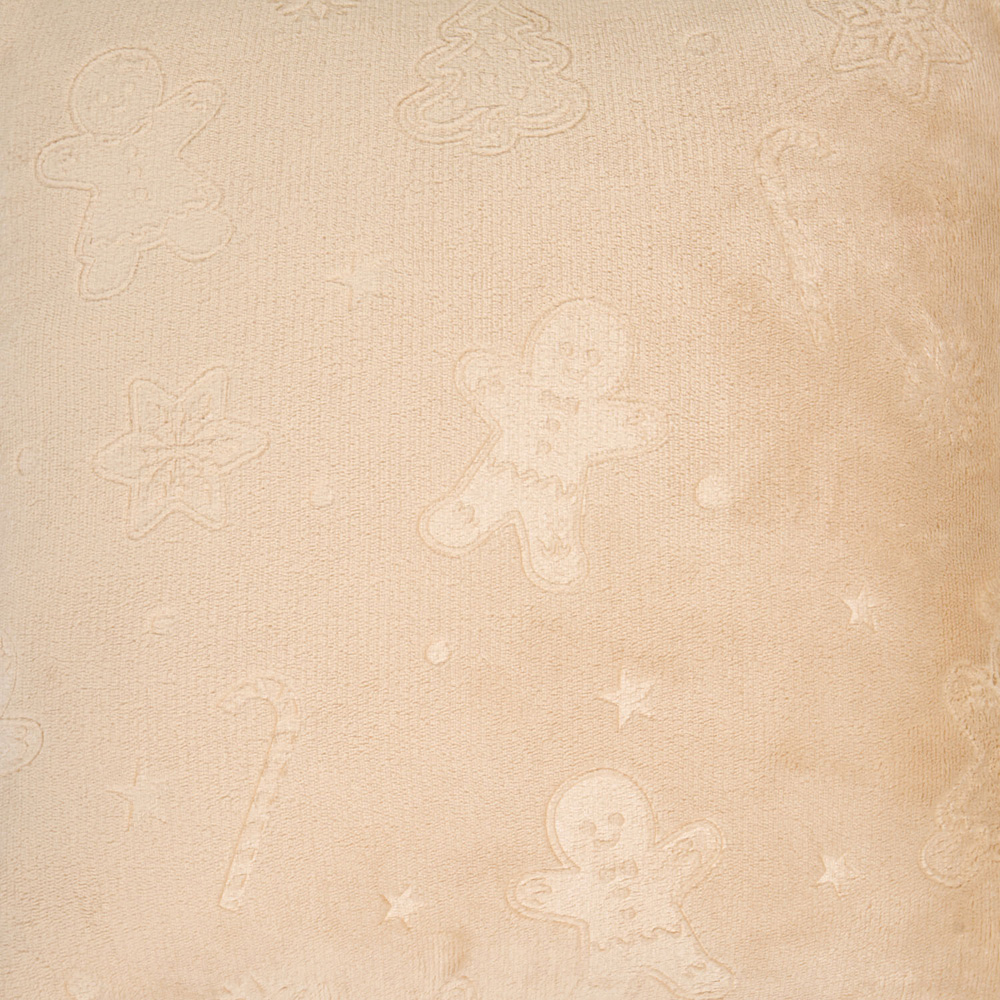 Gingerbread Man Embossed Fleece Cushion Natural Image 4