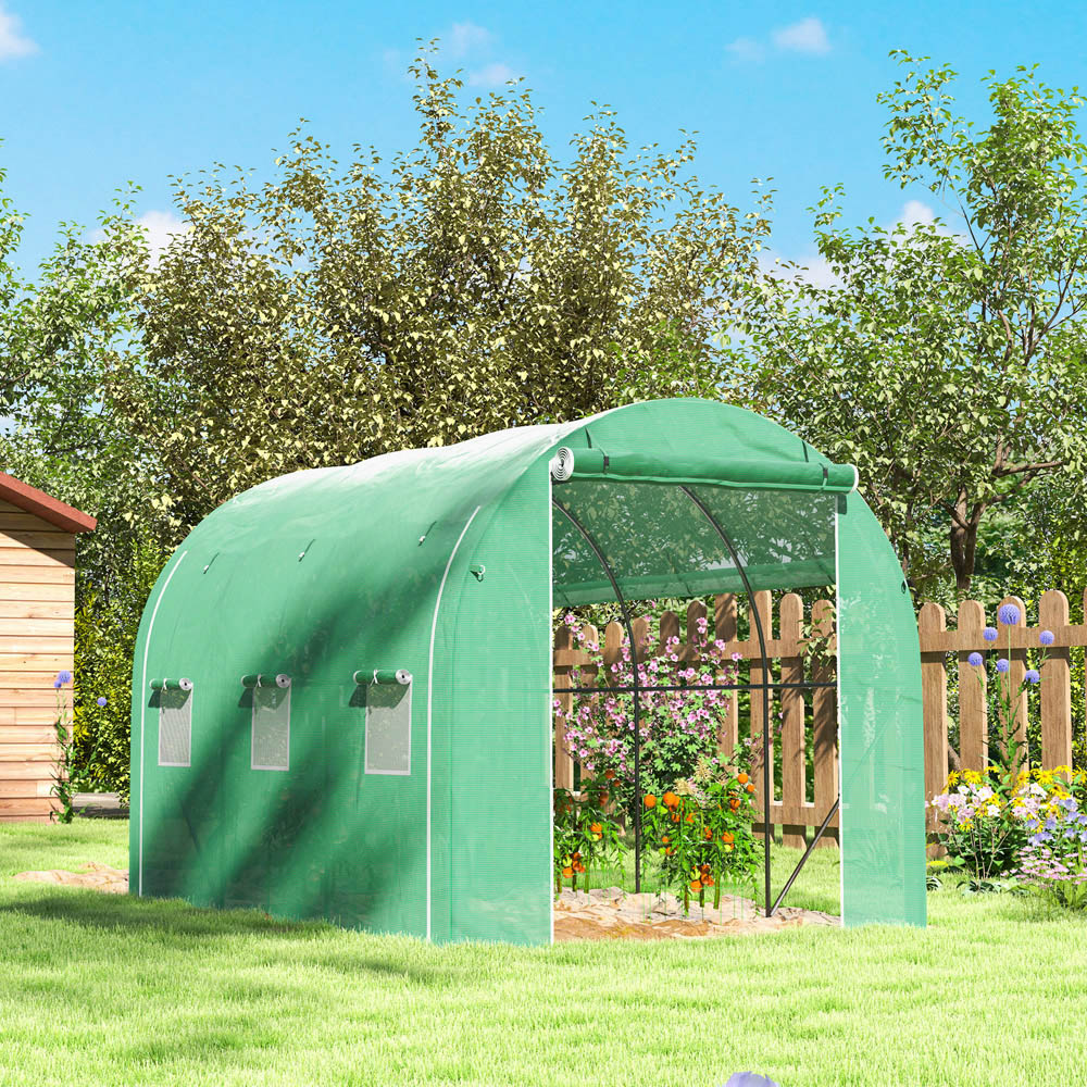 Outsunny Green PE Cover Galvanised Steel Frame 9.7 x 6.4ft Polytunnel Greenhouse Image 3