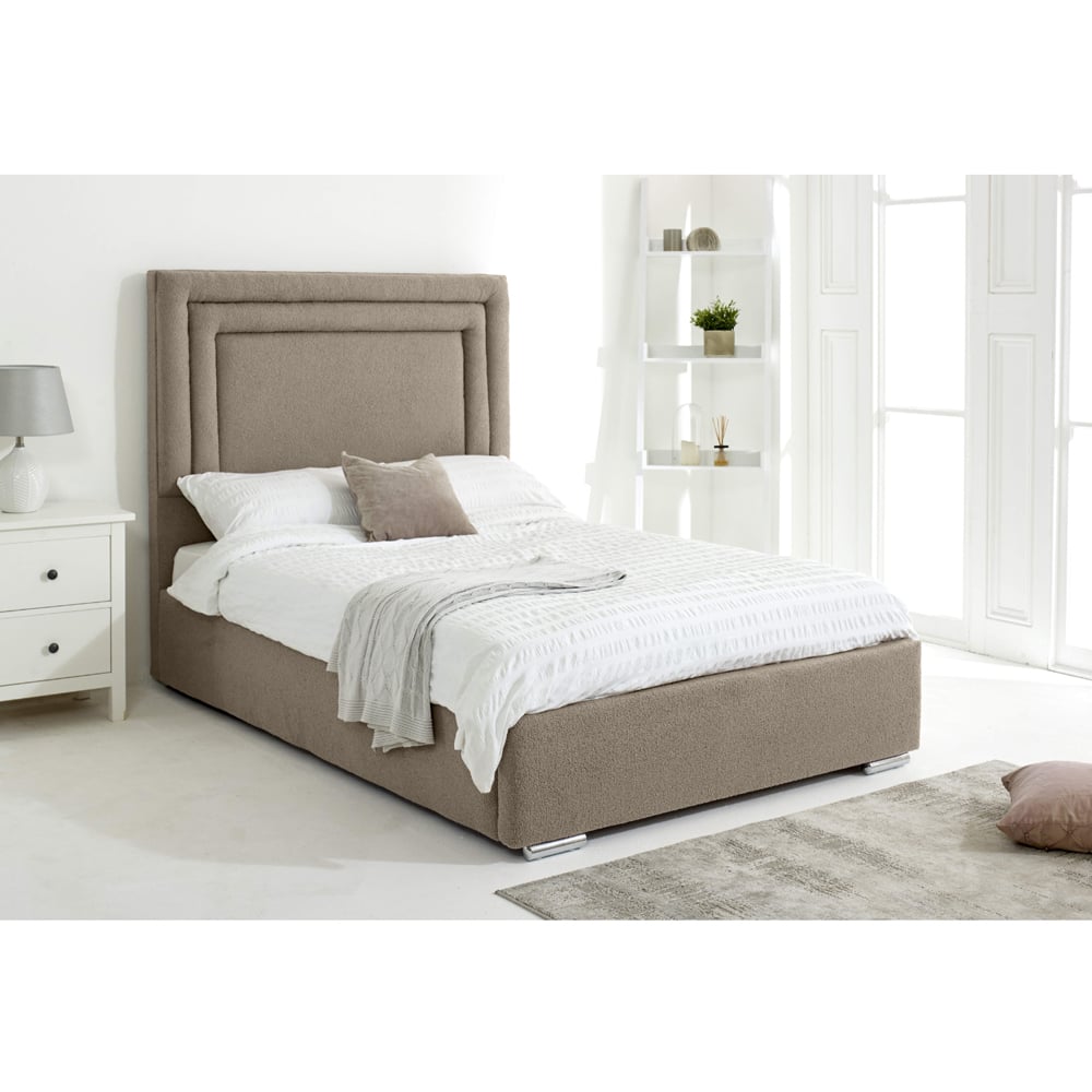 Eleganza Santiago King Size Mink Arlington Fabric Bed Frame with Boxed Headboard Image 3