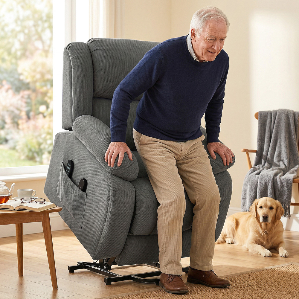 Portland Grey Velvet Power Lift Recliner Massage Chair with Remote and USB Port Image 2