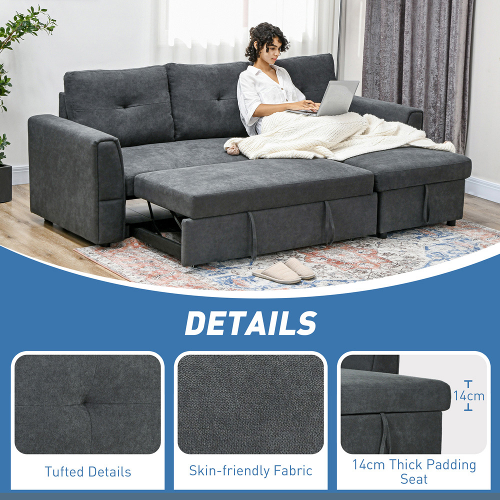 Portland 3 Seater Dark Grey Convertible Sofa Bed Image 8