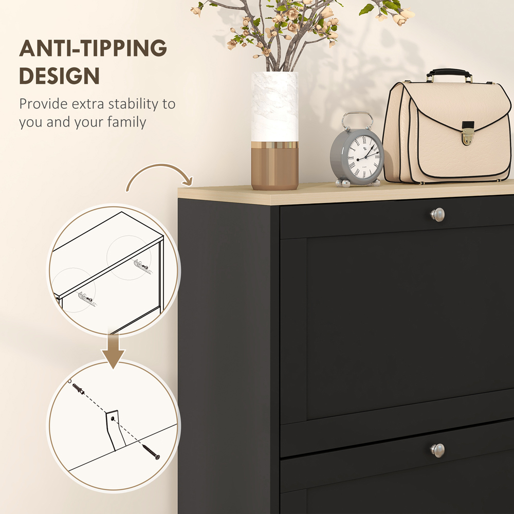 Portland 3 Flip Drawer Black Narrow Shoe Cabinet Image 5