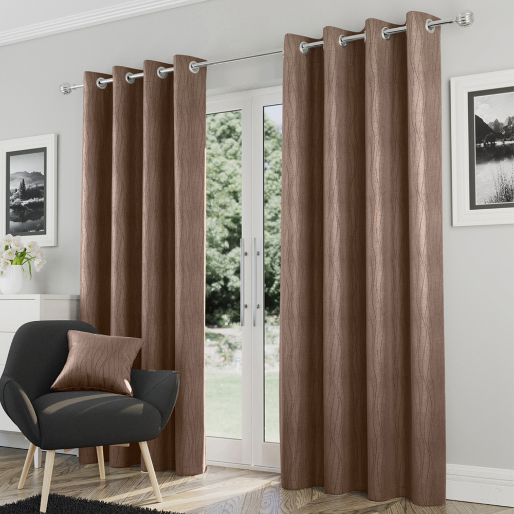 Enhanced Living Goodwood Bronze Embossed Wave Thermal Eyelet Curtain 117 x 137cm Image 1