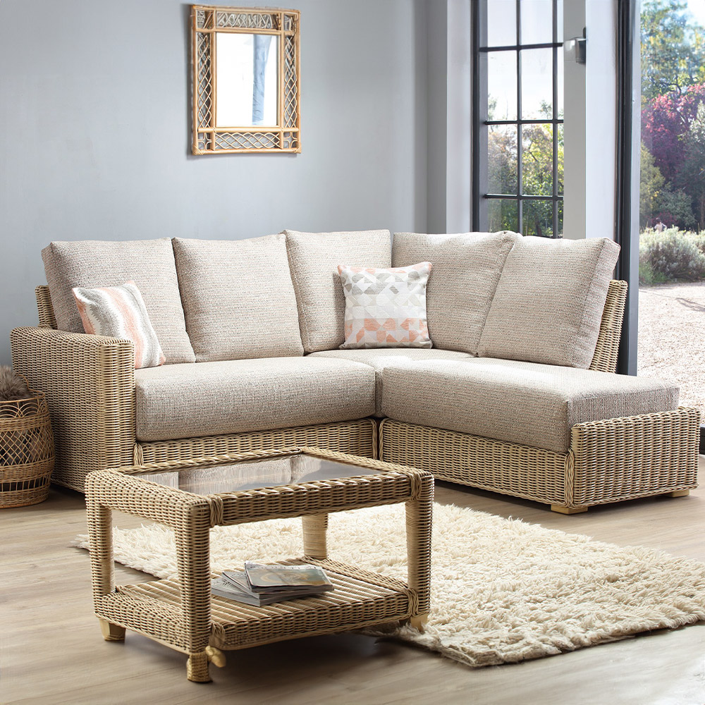 Desser Burford Blush Tweed Natural Rattan Left Hand Corner Sofa Image 1