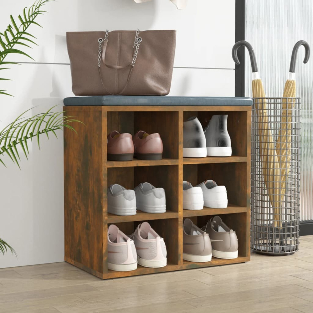 vidaXL 6 Shelf Smoked Oak Wooden Shoe Cabinet Image 7
