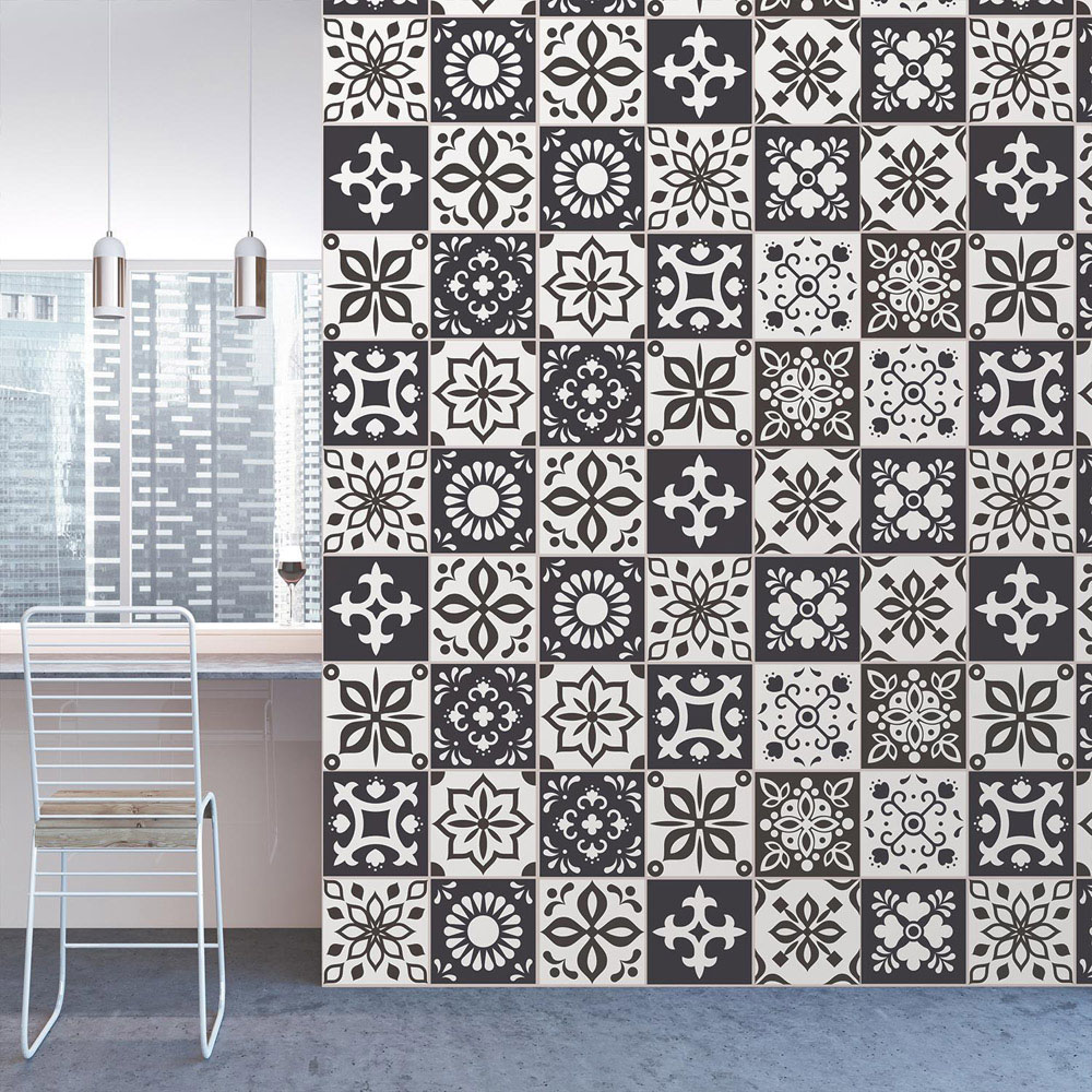 Walplus Marjorelle Black and White Moroccan Tile Sticker 24 Pack Image 2