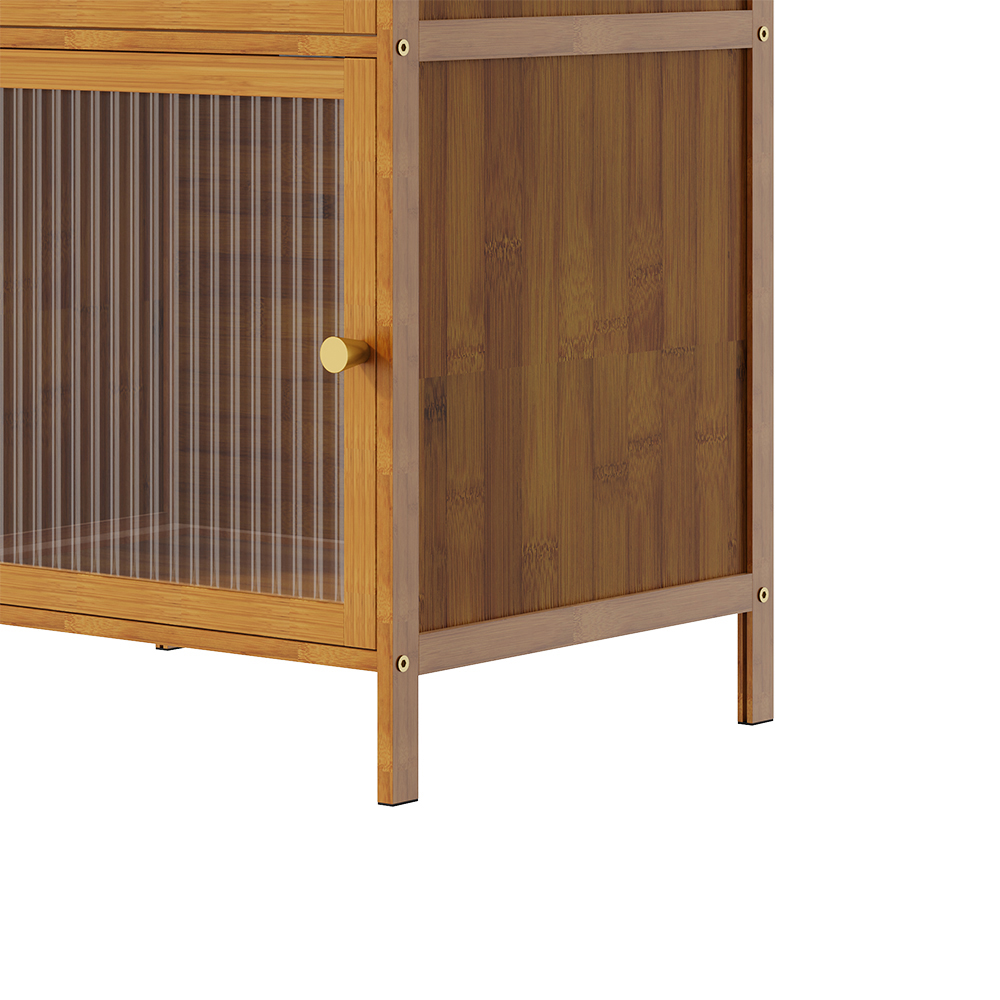 Living and Home 2 Door Wood Effect Bamboo Storage Cabinet Image 6