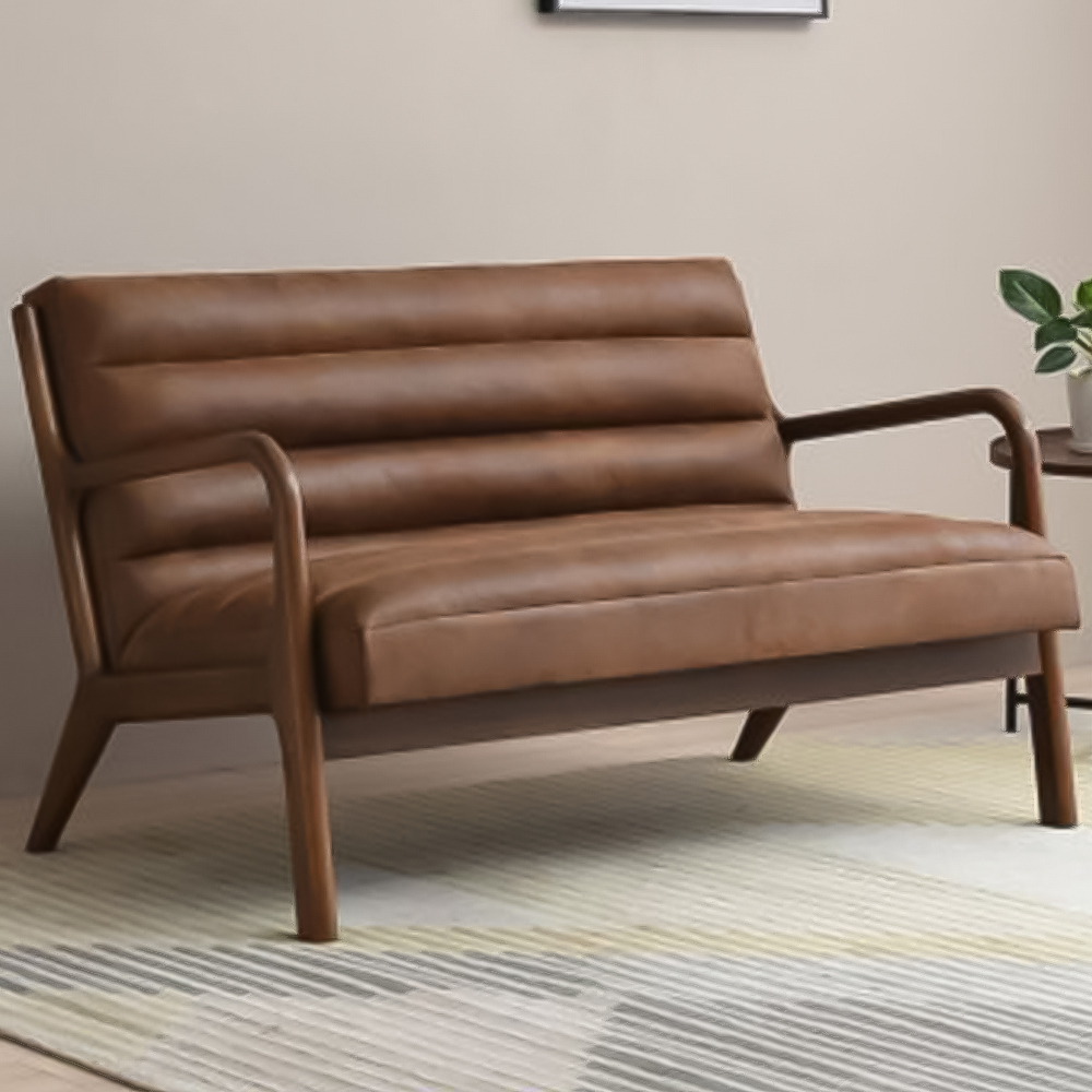Otis 2 Seater Brown Ribbed PU Sofa Image 1