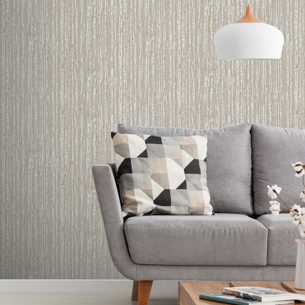 Design ID Embroidered Crushed Silk Beige Wallpaper Image 4