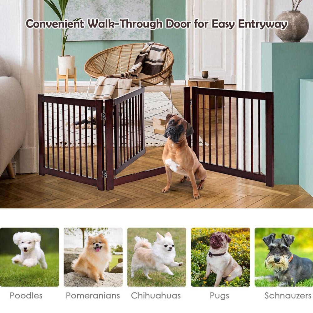 Costway Freestanding Foldable Wooden Pet Gate 24inch Image 3
