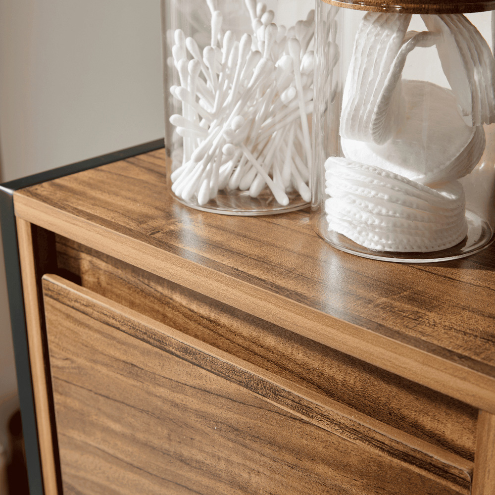 Home Source Locastra 5 Drawer Oak and Black Tall Floor Storage Cabinet Image 4