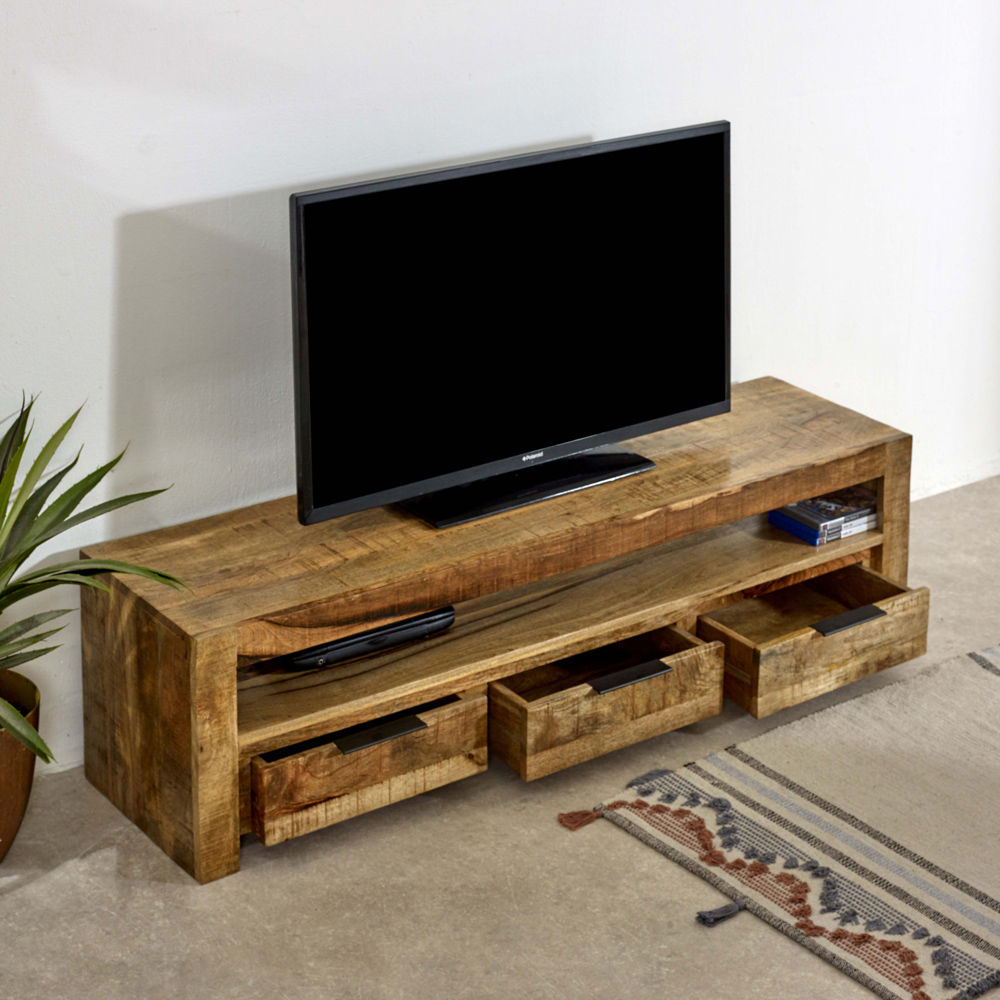Brooklyn Surrey 3 Drawer Singe Shelf Solid Wood TV Unit Image 7