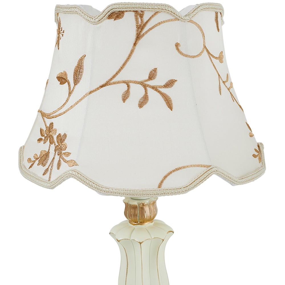 Living and Home Screw E27 Beige Gold Embroidered Fabric Shade Table Lamp E27 Image 6