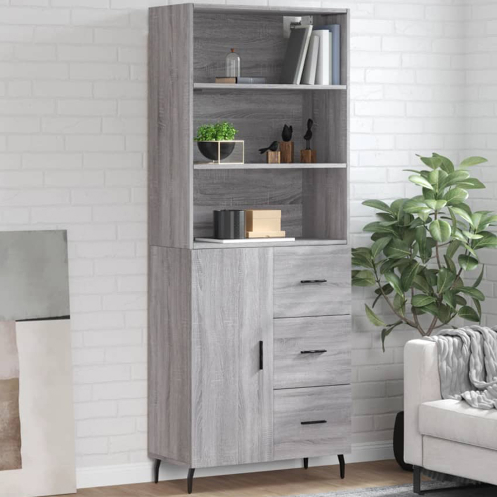 vidaXL Single Door 3 Drawer 3 Shelf Grey Sonoma Tall Highboard Image 1