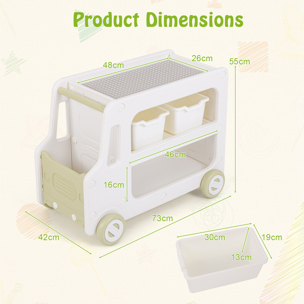 Costway 2-in-1 Kids White Car Shaped Toy Cabinet with Storage Basket Image 7