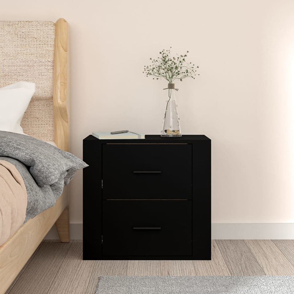 vidaXL 2 Drawer Black Wall Mounted Bedside Table Image 7
