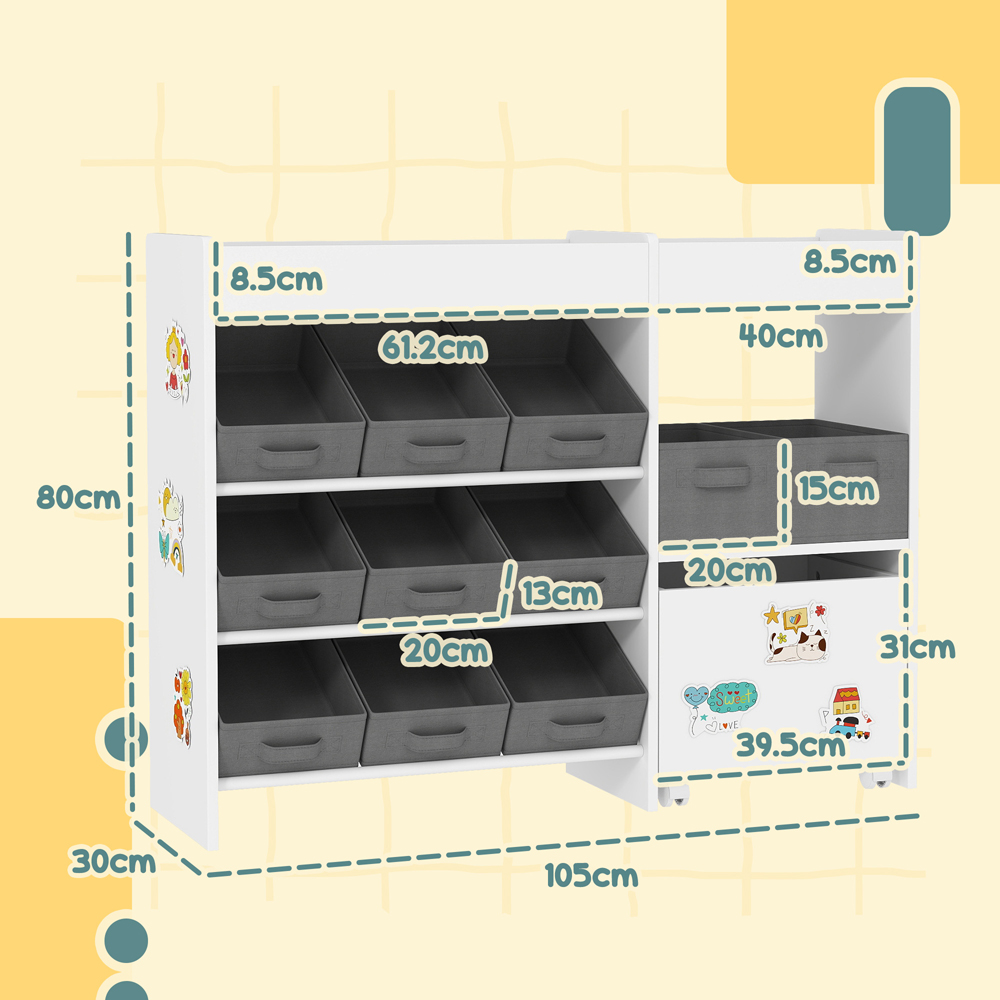 AIYAPLAY 11 Bin White Kids Toy Storage Unit with 3 Stickers Image 9