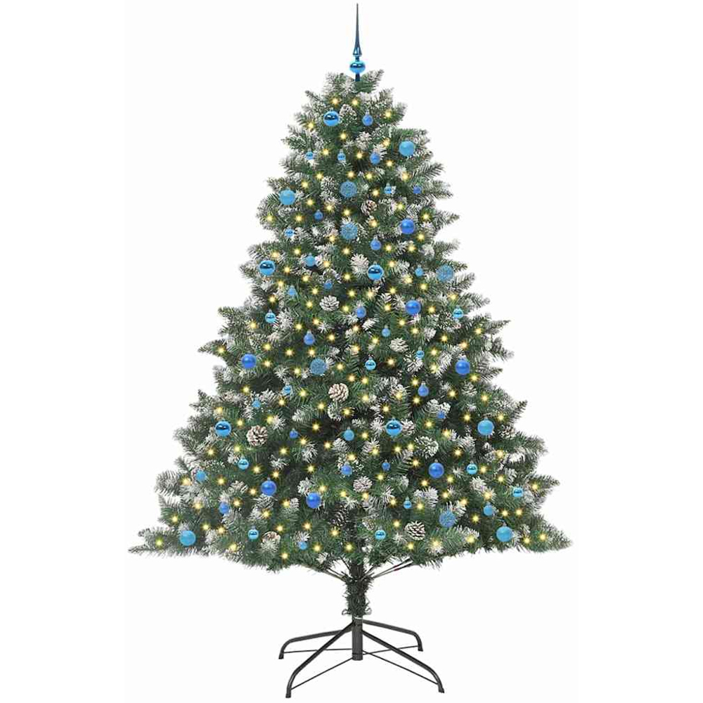 vidaXL Pre-Lit Blue Baubles Green Artificial Snow Tipped Christmas Tree 8ft Image 2