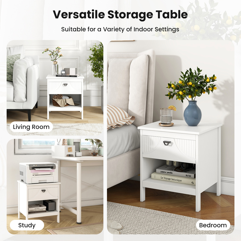 Costway Single Drawer Single Shelf White End Table Image 8