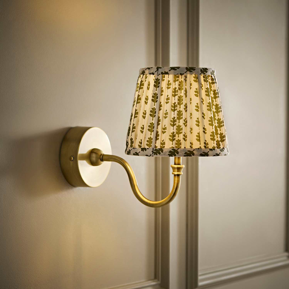 ValueLights Lowe Green Ditsy Floral Pleated Shade Gold Rechargeable Wall Light with Bulb Image 6