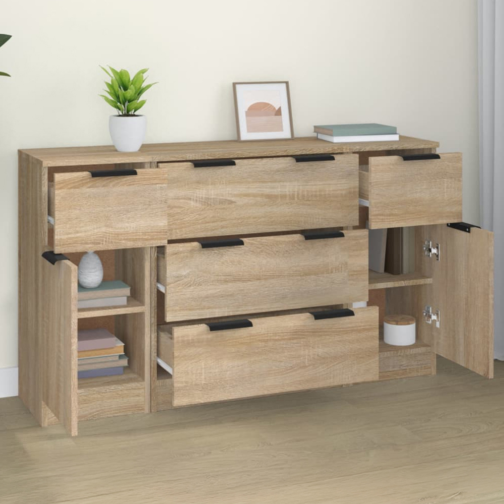vidaXL 2 Door 5 Drawer Sonoma Oak Wide Sideboard Image 1