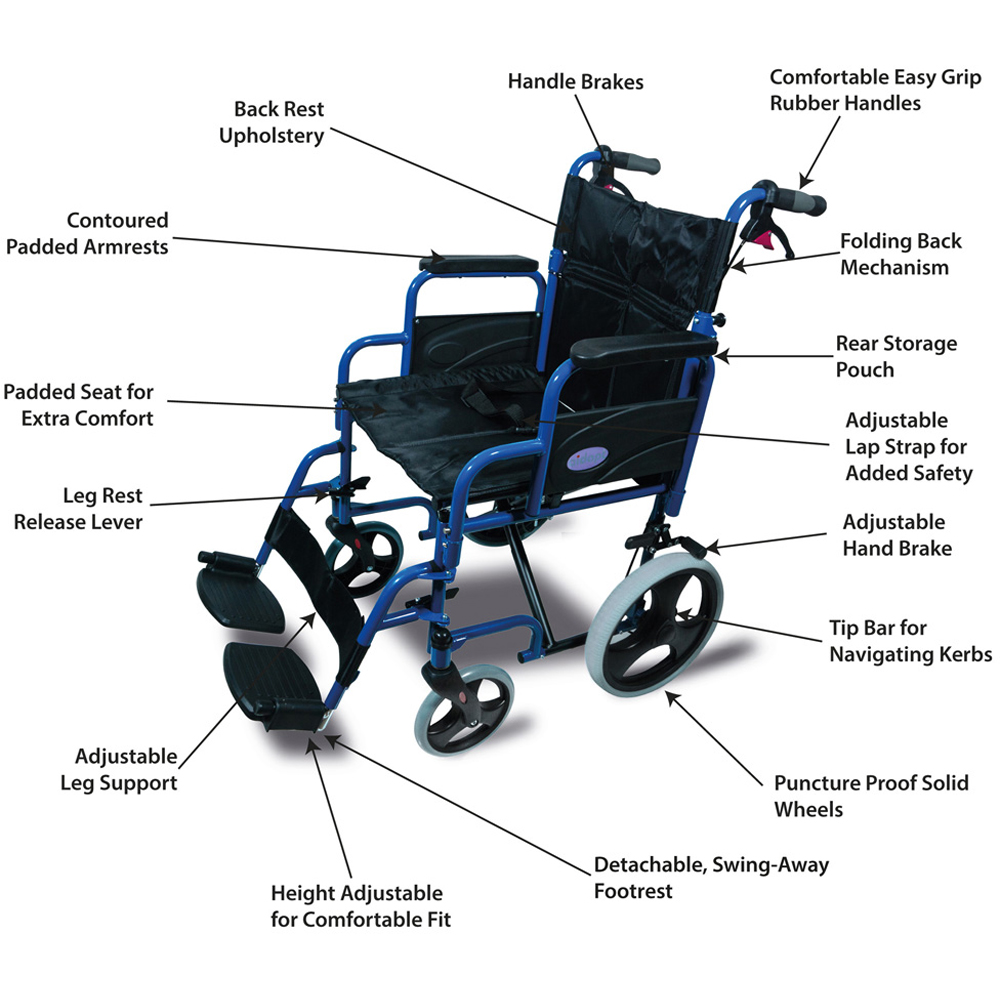 Aidapt Deluxe Blue Steel Attendant Propelled Wheelchair Image 4