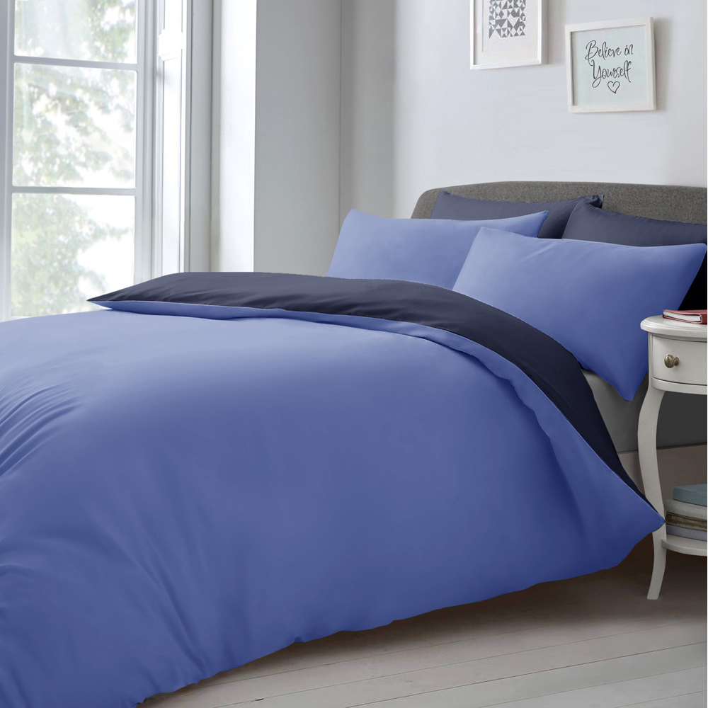Velosso Single Blue and Navy Microfibre Reversible Duvet Cover Set Image 1