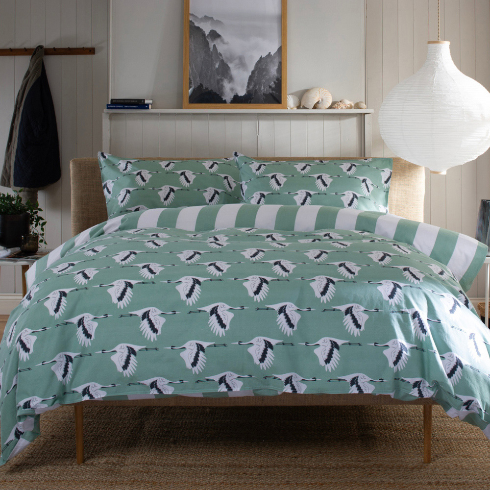 Lobster Creek Sedge Single Crane Green Stripe Duvet Set Image 1