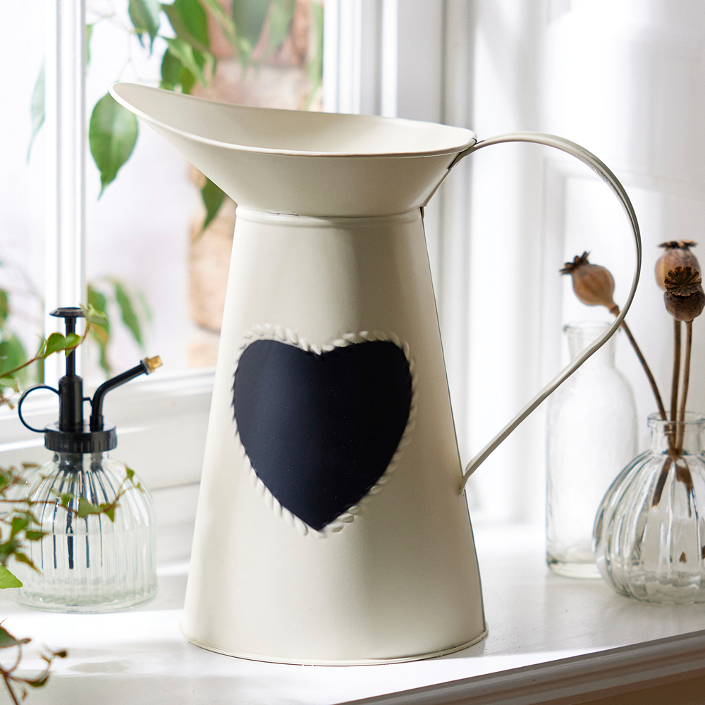 Dibor Cream Ceramic Vintage Style Extra Large Pitcher Jug Vase with Heart Message Chalkboard Image 2
