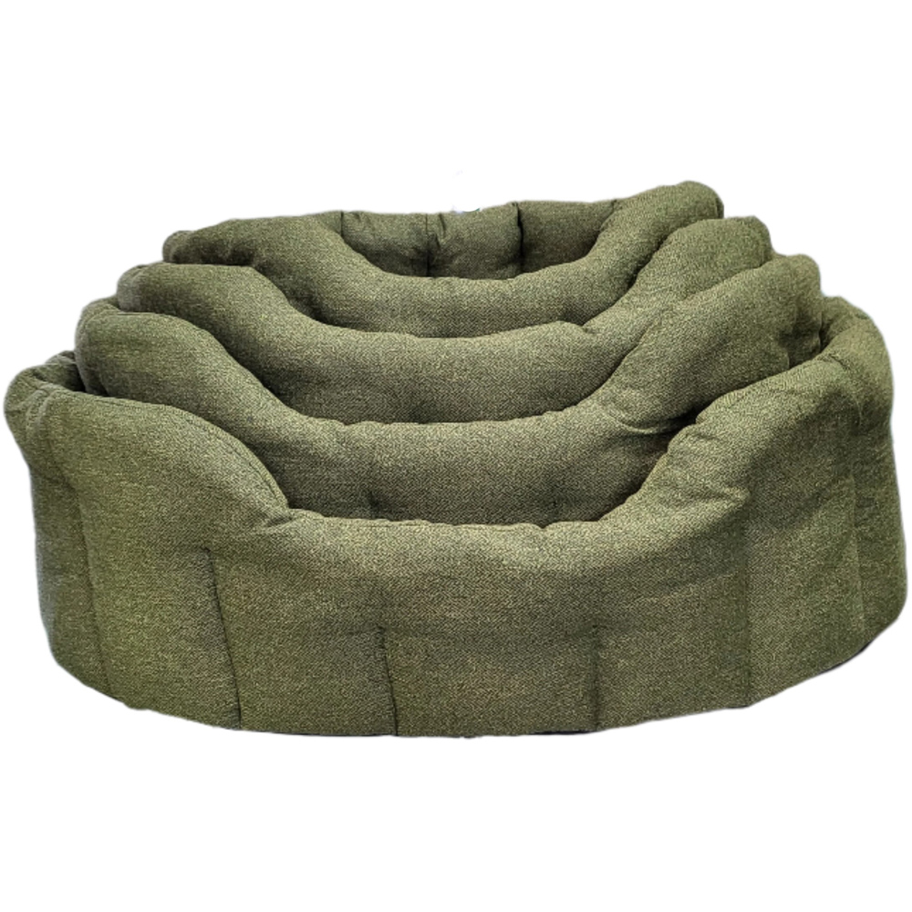 P&L Jumbo Green Premium Orkney Tweed Fabric Drop Fronted Softee Oval Pet Bed Image 3