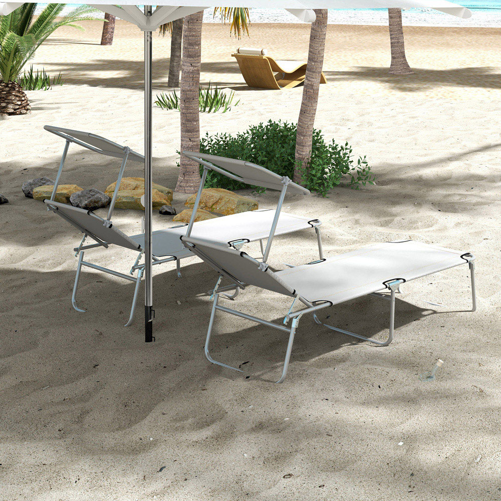 Outsunny Set of 2 Light Grey Adjustable Folding Sun Lounger Image 3