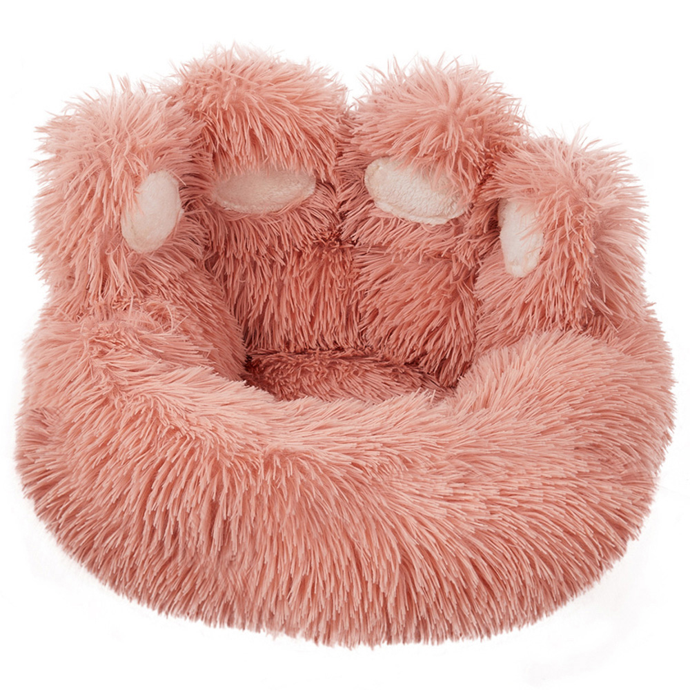 H&O Direct 70cm Pink Cute Paw Plush Snuggle Pet Bed Image 1