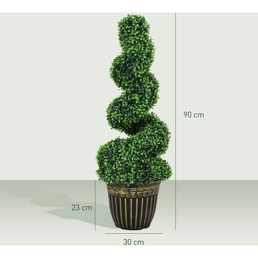 HOMCOM Set of 2 Potted Artificial Plants, Topiary Spiral Boxwood Trees, 90cm Image 9
