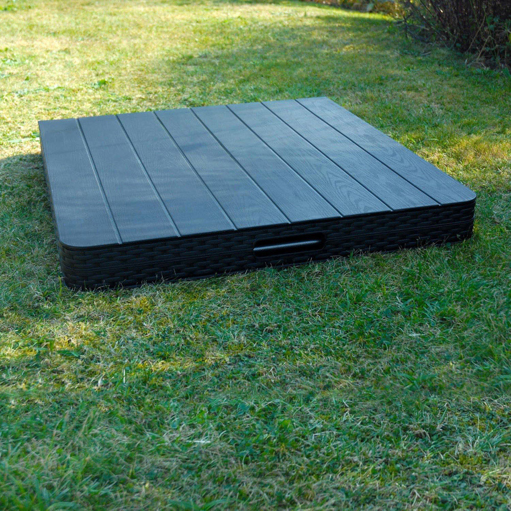 Garden Gear 4 Seater Rattan and Wood Effect Folding Plastic Dining Table Black Image 2