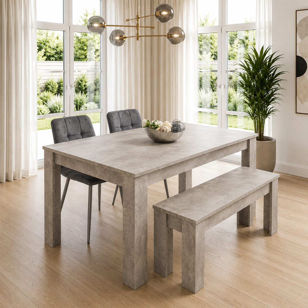 Kosy Koala 4 Seater Velvet Dining Bench Set Stone Grey Effect and Grey Image 2