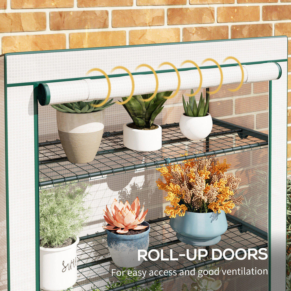 Outsunny White and Green 4 Shelf PE Cover 3.6 x 1.6ft Lean To Mini Greenhouse Image 6