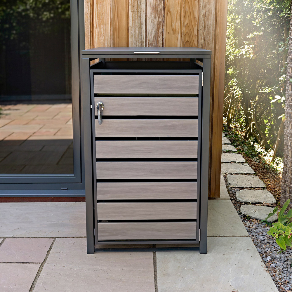 MonsterShop Anthracite Grey Wood Metal Wheelie Bin Storage Shed Image 2