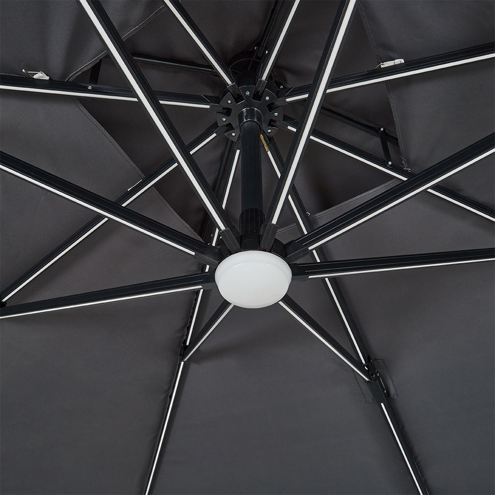 Living and Home Dark Grey LED Square Rotatable Tilt Cantilever Parasol with Cross Base 3m Image 4