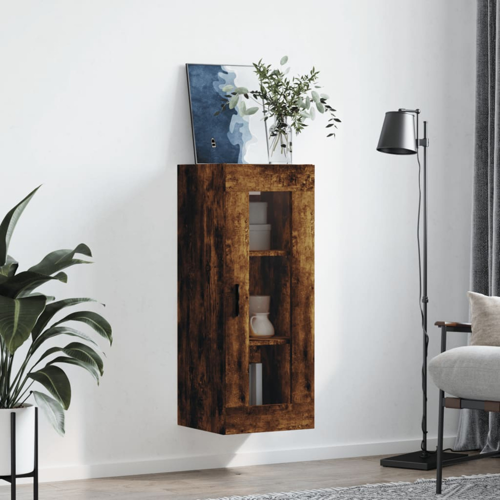 vidaXL Single Glass Door Brown Smoked Oak Wall Mounted Cabinet Image 9