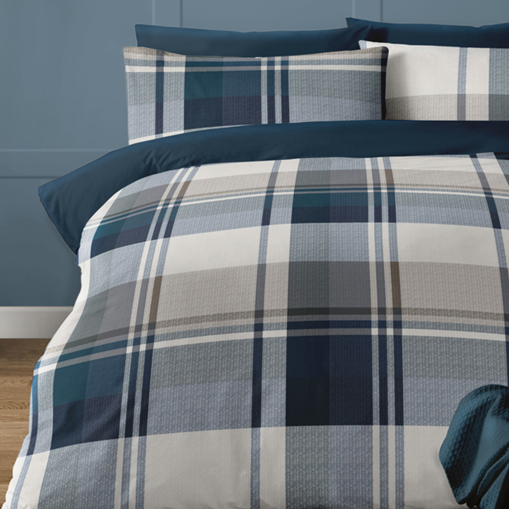 Bellissimo September Super King Teal Check Duvet Set Image 2