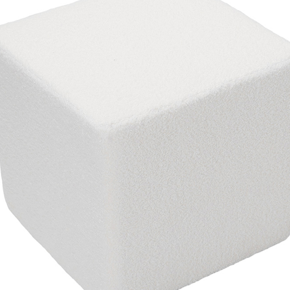 Living and Home White Teddy Fleece Upholstered Cube Footstool Image 6