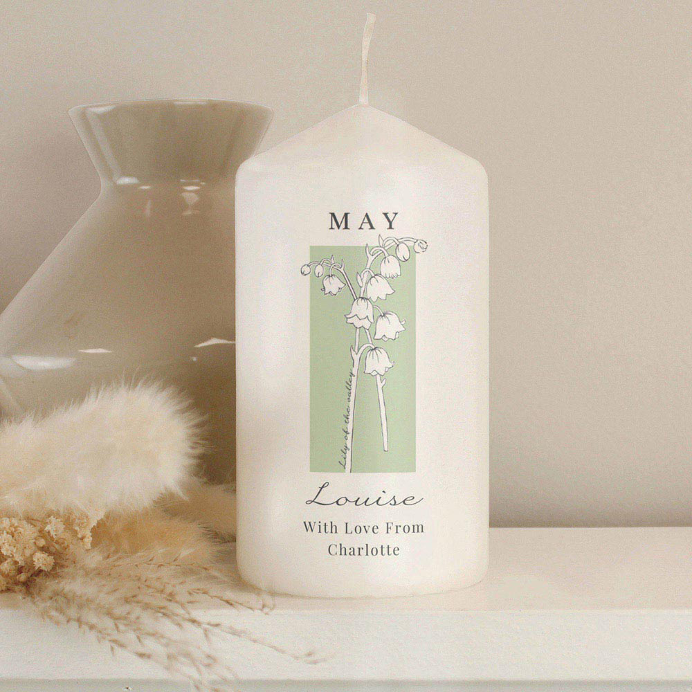 Personalised Memento Personalised Birth Flower Pillar Candle Image 4
