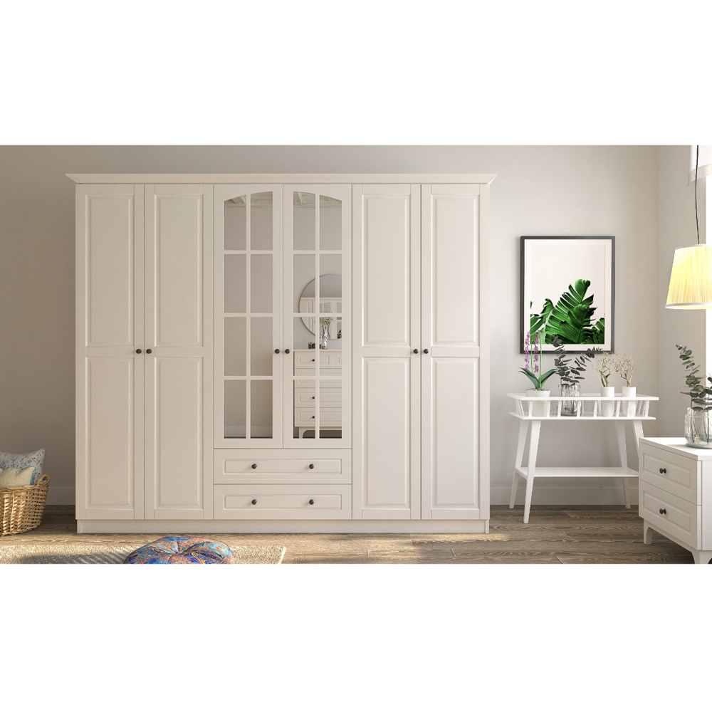 Evu MAISON 6 Door 2 Drawer White XL Mirrored Wardrobe Image 3