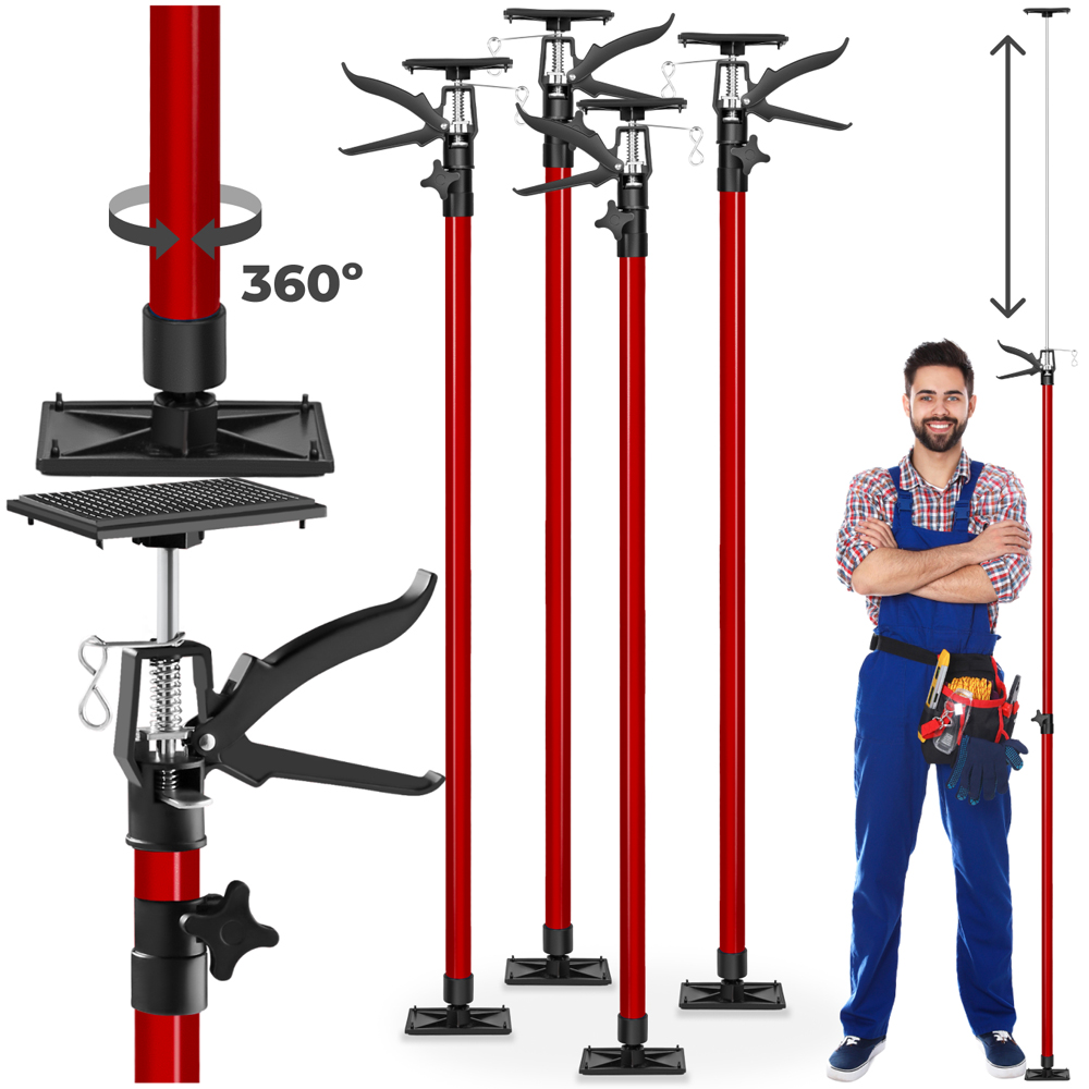tectake Red Adjustable Ceiling Support Shore Holder Plasterboard Props 115 to 290cm 4 Pack Image 2