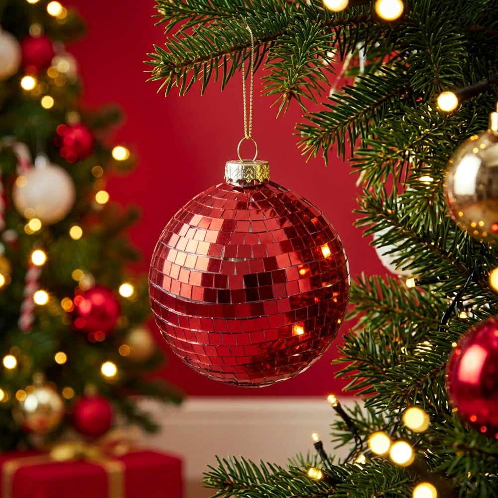 Disco Glass Bauble Red Image 2